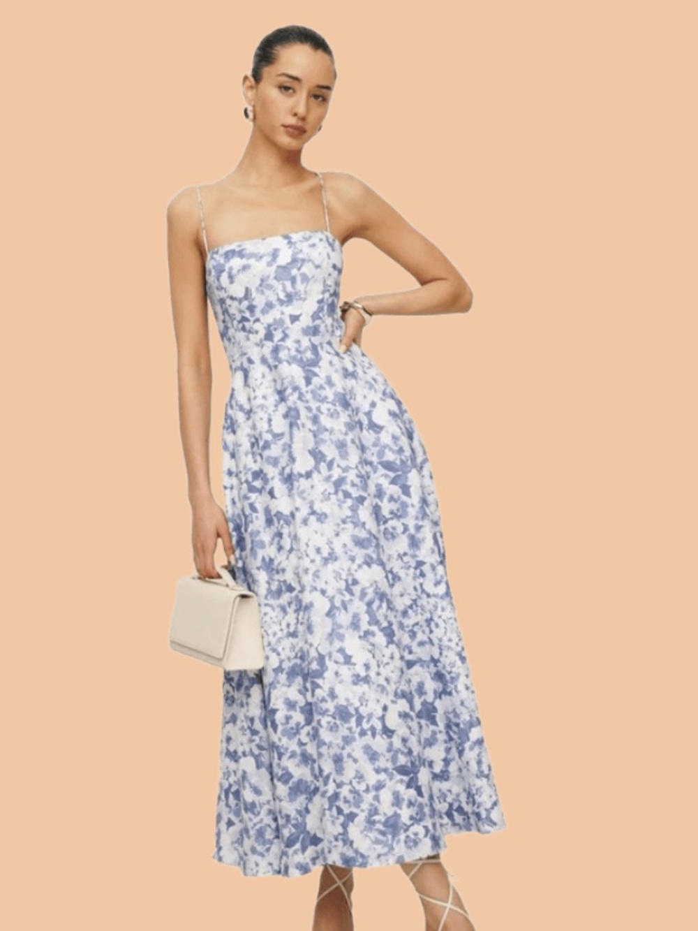 Blue Floral Print Midi Dress (Monette)